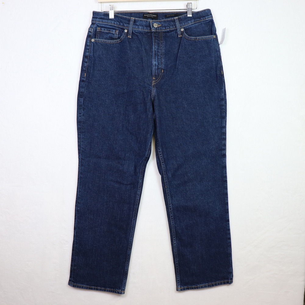 BANANA REPUBLIC Dark Wash High-Rise Straight Premium Denim Jeans 32‎ Petite